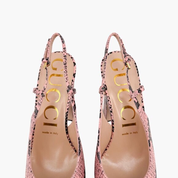 Gucci Baby 120 Horsebit Platform Pumps EU 38.5 US 8.5 Pink Python Slingback Heel - Picture 6 of 13